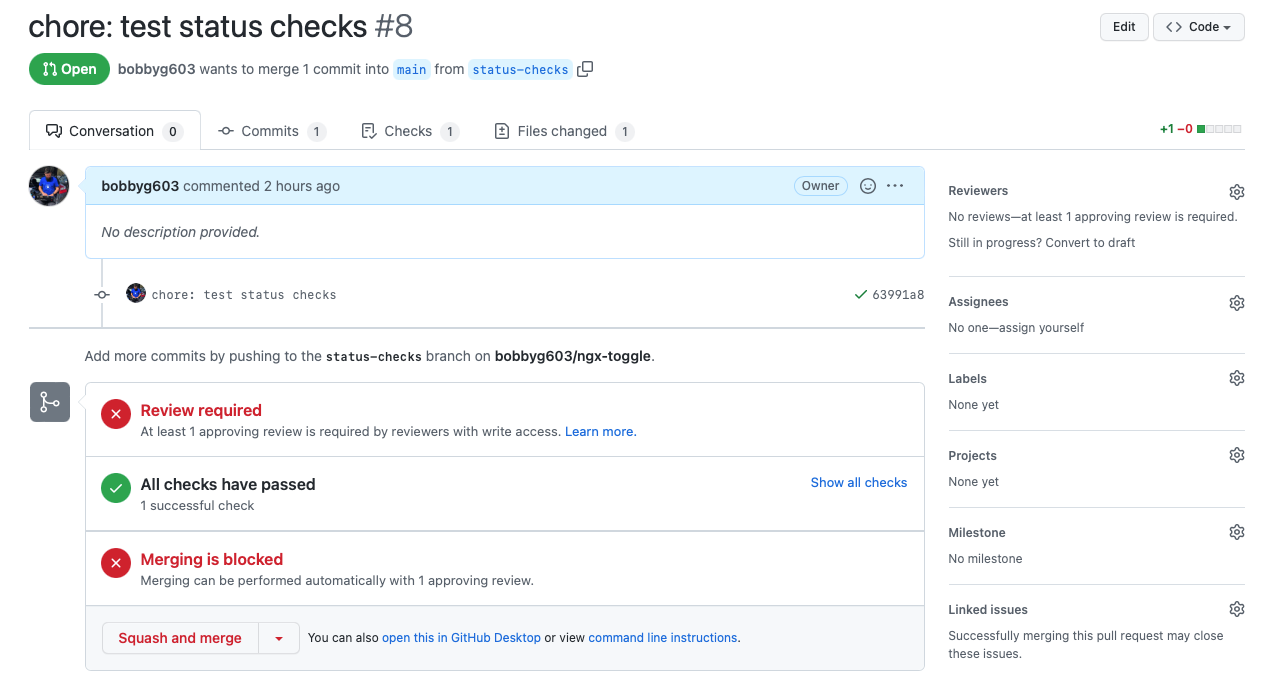Pull Request with Reviews and Status Checks