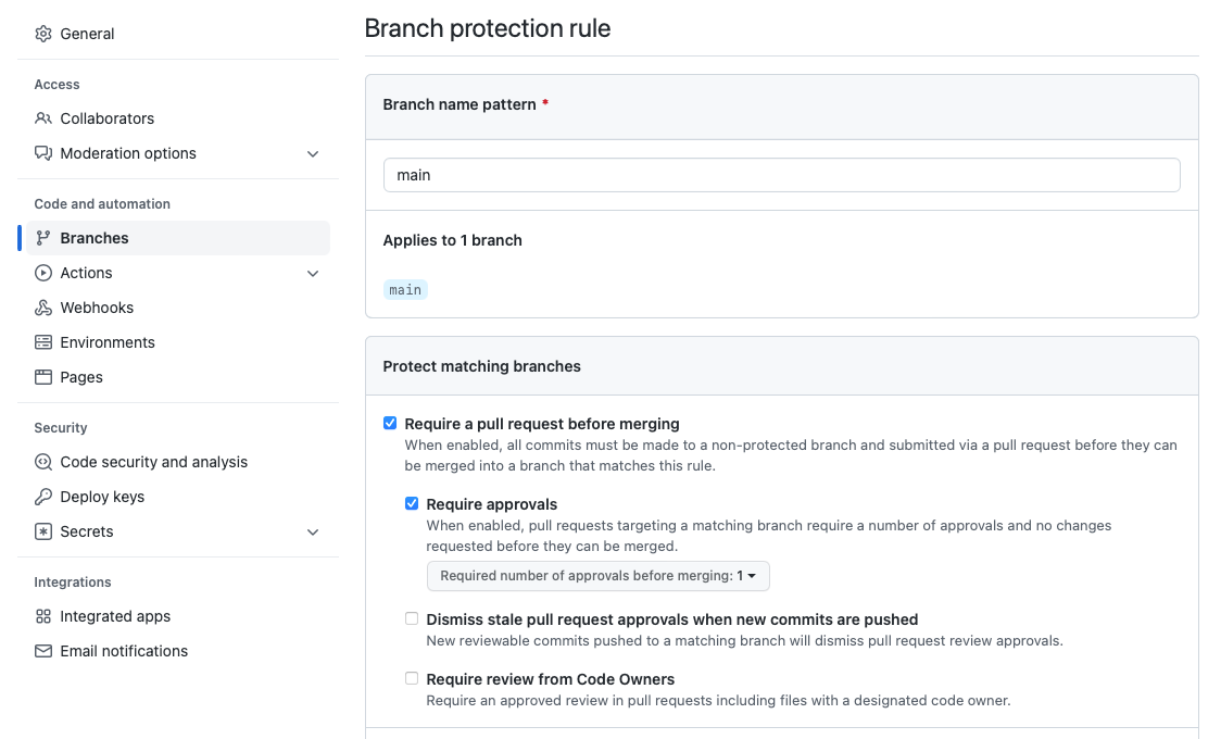 Require Approvals for Pull Requests