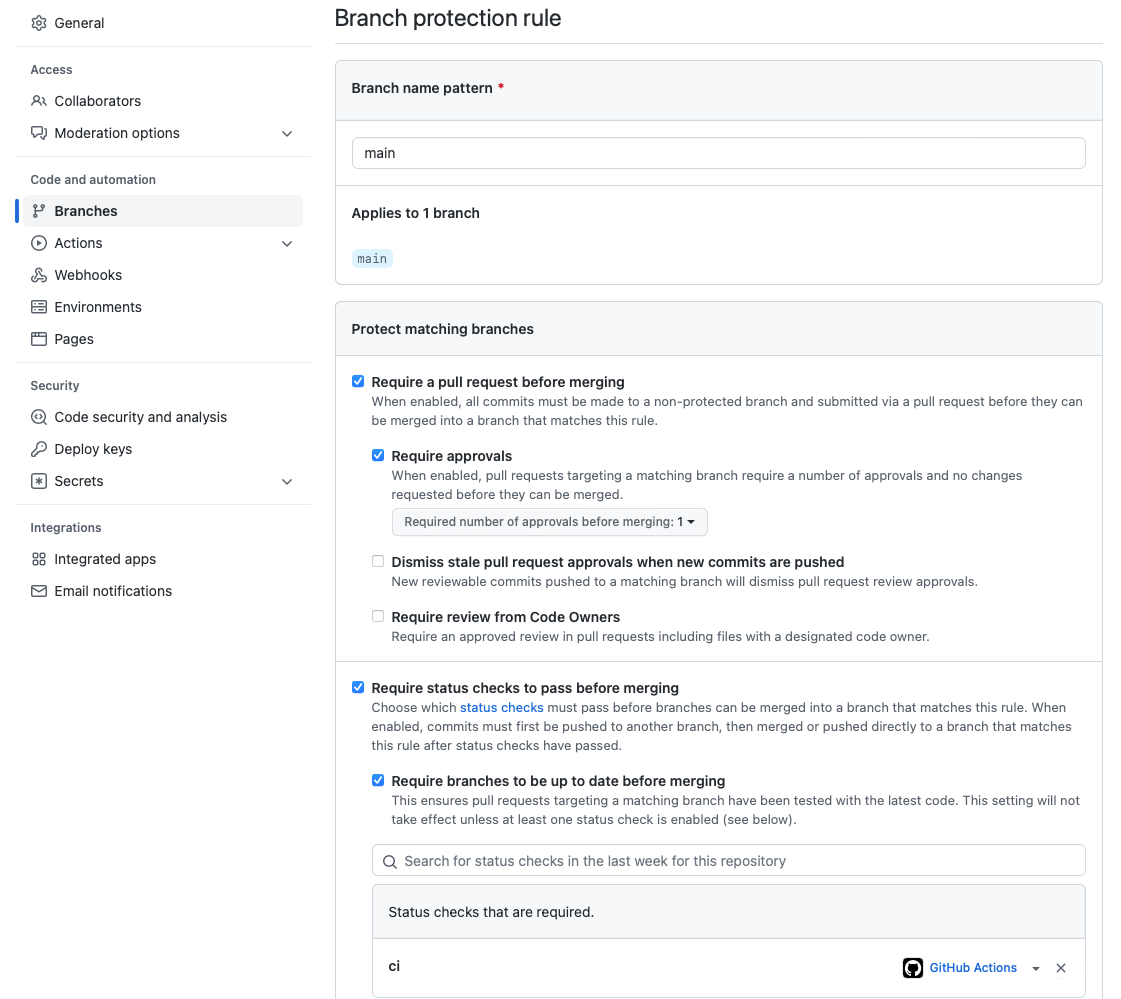 Require Status Checks for Protected Branches