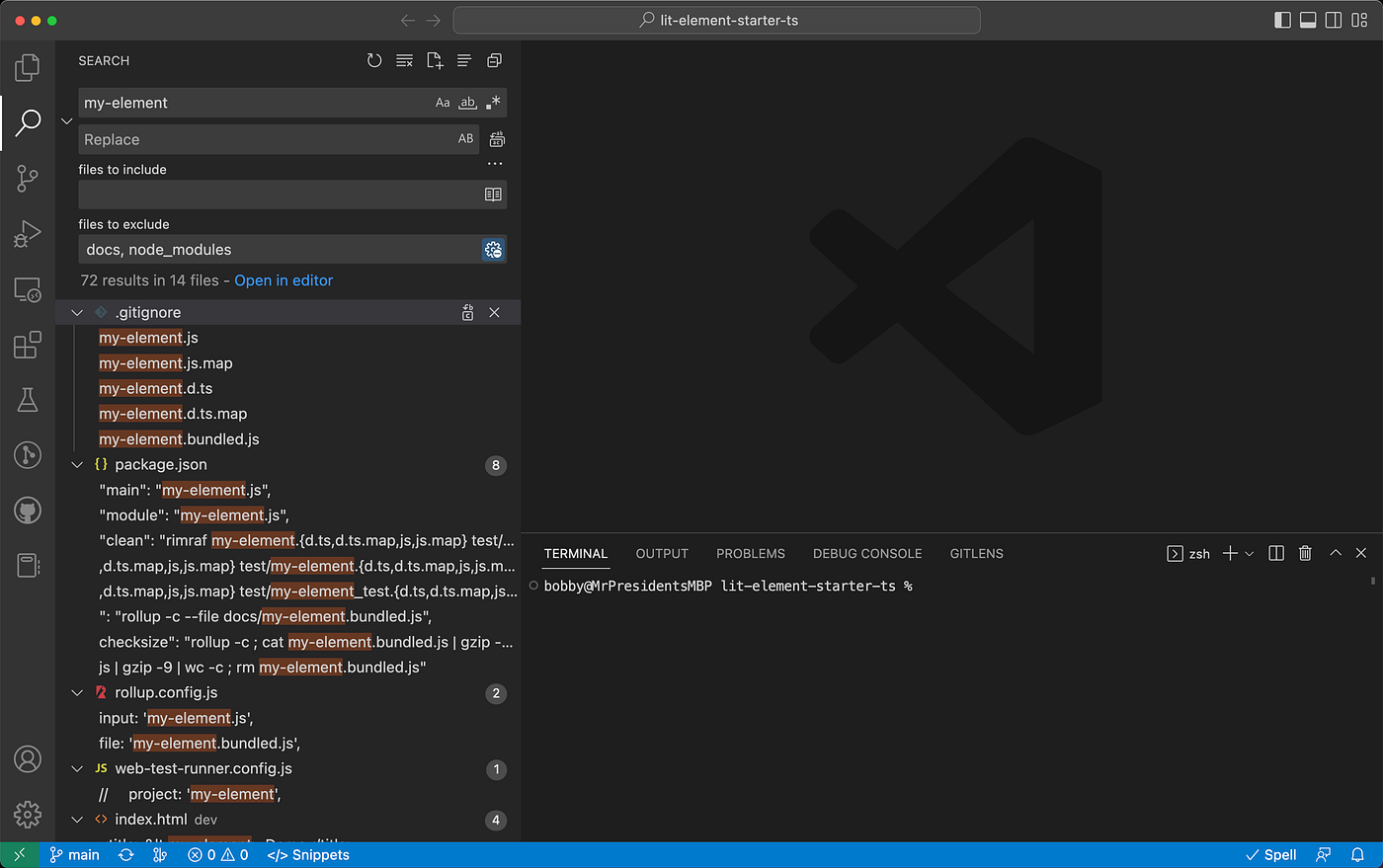 Example find and replace query in VS Code